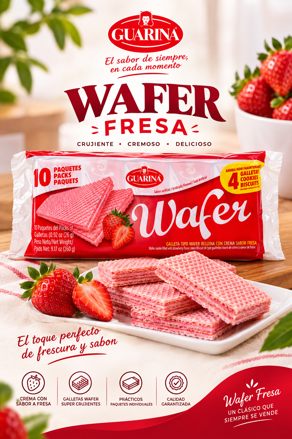 GALLETA WAFER GUARINA FRESA 21/10