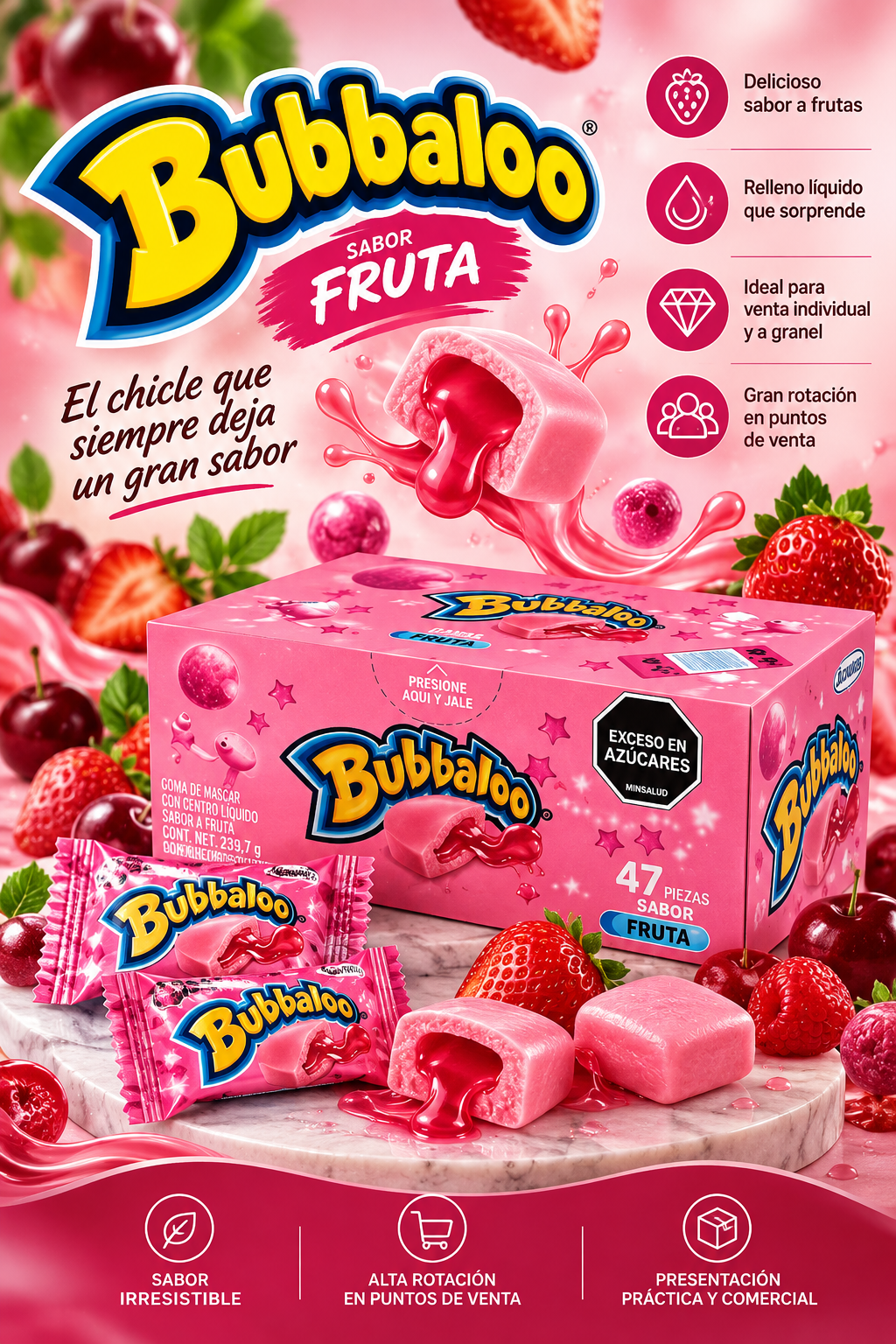 CHICLETS BUBBALOO TUTIFRUTI 32/70 ROSA